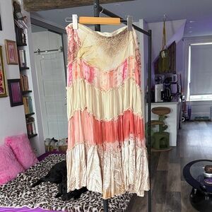 Boho Maxi Skirt in Pink and Cream